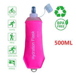 AXEN 500ML Pink Girl Folding Water Bottle Collapsible Soft Flask TPU For Cycling Running Camping Travelling