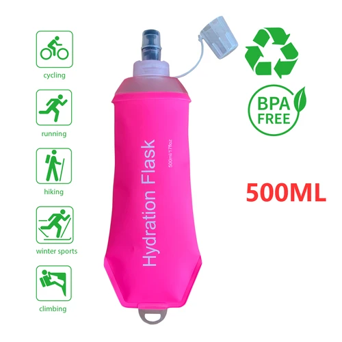 AXEN 500ML Pink Girl botella de agua plegable matraz suave plegable TPU para ciclismo correr Camping viajar