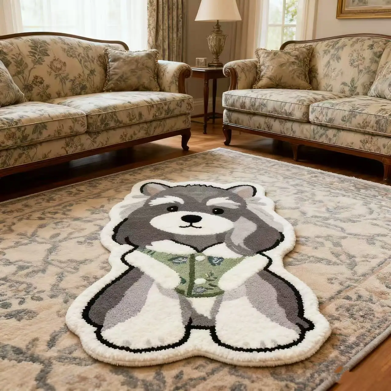 VIKAMA Schnauzer Dog With Vest Shaped Rug Non Slip Washable Soft Plush Floor Mat Cartoon Bedside Carpet Pet Lover Home Decor Mat