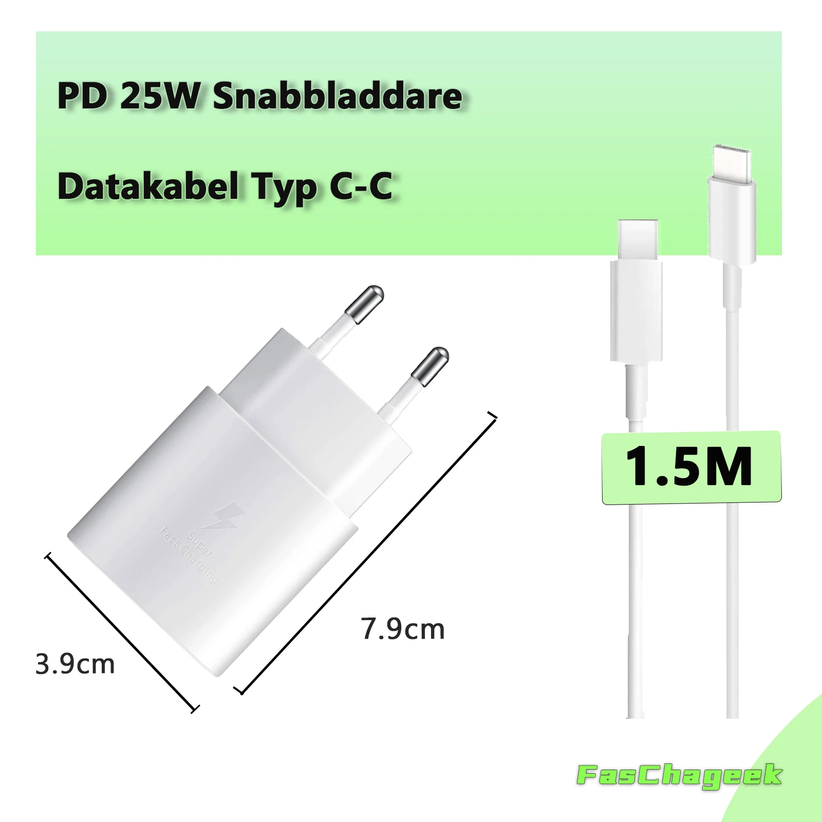 FasChageek Typ C 25W Charger Super Fast Charging Adapter With 1.5M USB C Cable For Samsung Galaxy S24/S23/S21 - náhled 4