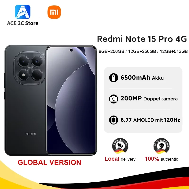 Global Version Redmi Note 15 Pro 4G Smartphone 6500mAh 45W Battery 200MP OIS Main Camera 6.77" 120Hz Display Xiaomi Cellphone