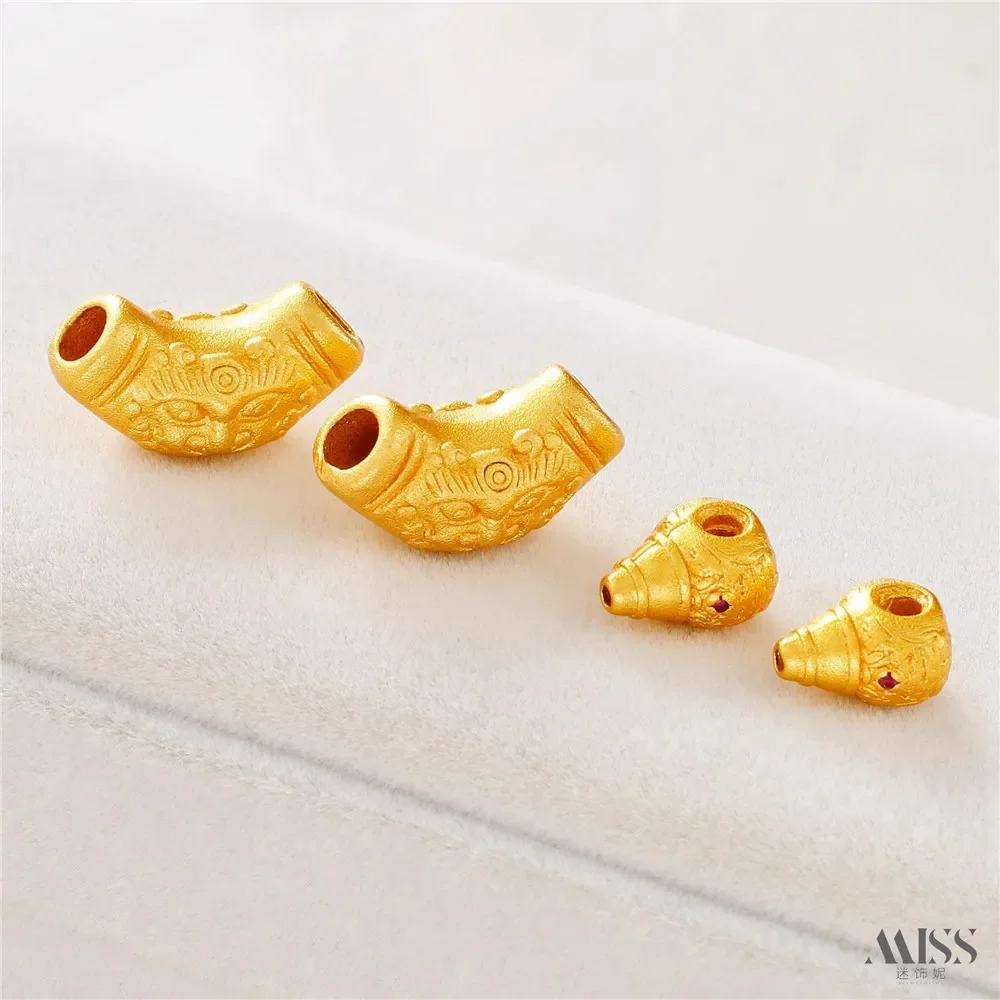 18K Sand Gold Color-preserving Lion Dancing Beast Buddha Head Gourd Tee Bead Diy Braided Rope Wenwan Bracelet Stupa Accessories