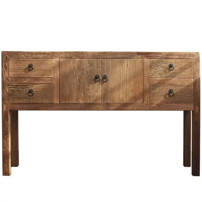 Old Elm Entrance Cabinet Simple High Leg Console Tables Weathering Pattern Quiet Style Simple Strip Console Table