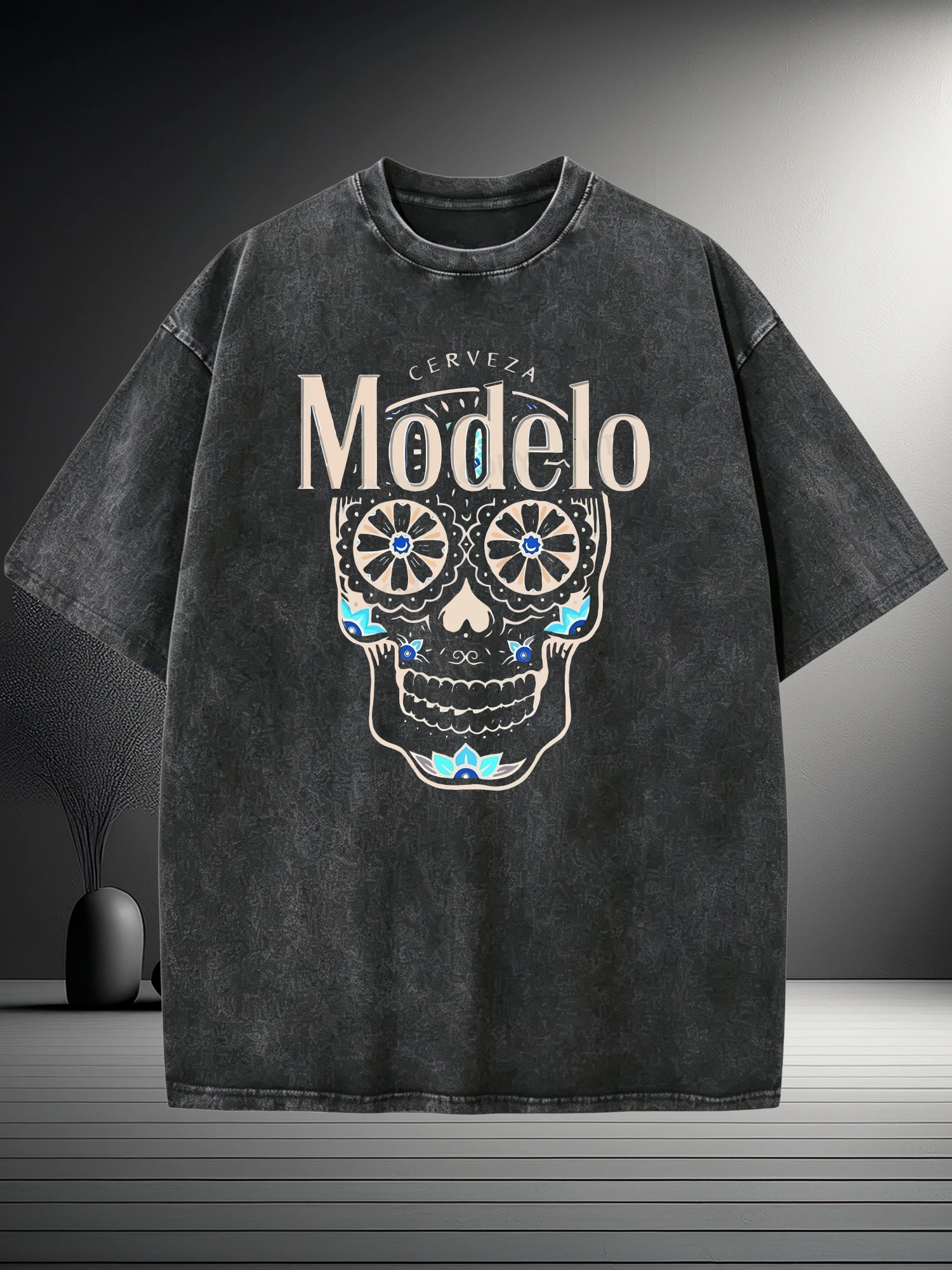 New Style Washed Tshirt : Revel in Style: Mens Midnight Sugar Skull Tee - 100% Cotton Comfortable Fashion Style