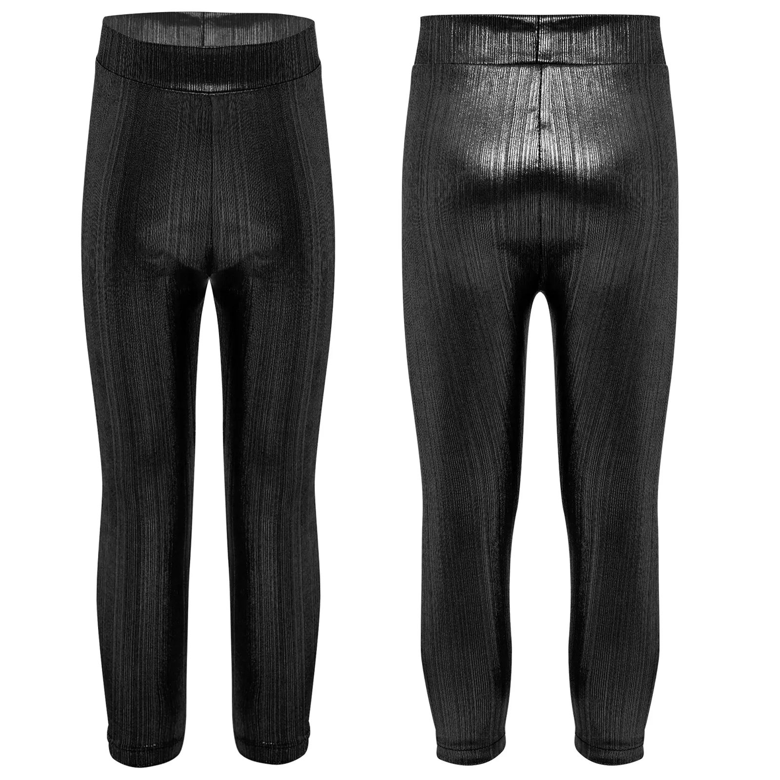 

Children Leggings Kids Girls Metallic Dance Ribbed Pants Streetwear Performance Ballet Leggings Jazz Dance Hip-Hop Trousers