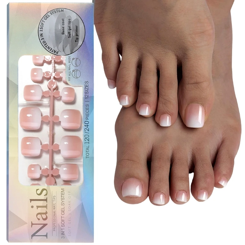 French Style Toe Nail Wraps Short Press on Toenails for Women Professional Tools Easy Application and Time saving