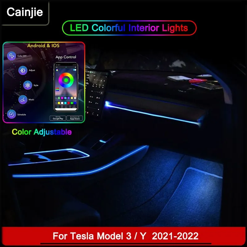 New Tesla RGB Ambient Lamp For Model 3 Y 2021 2022Interior Refit Decorative LED Neon Light Strip Accessories Djustable color USB