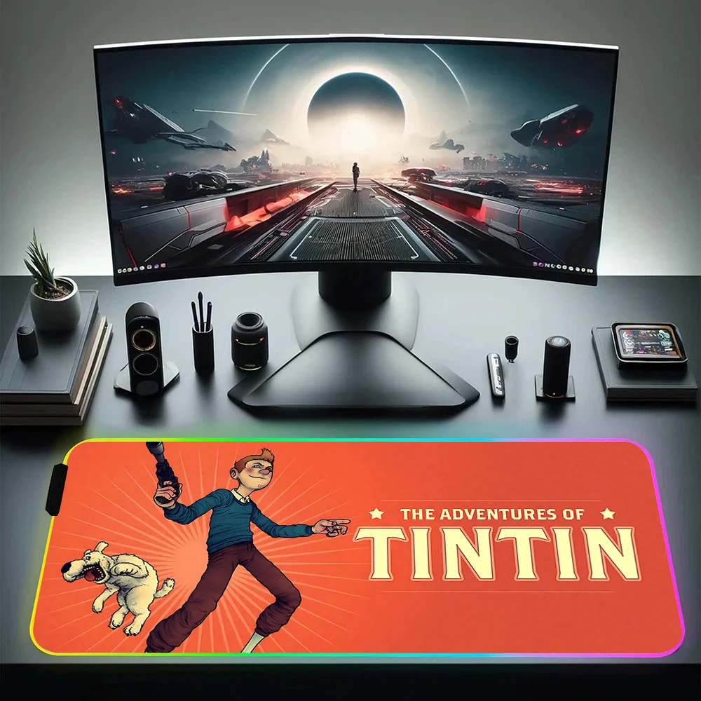 The Adventures Of Tintines RGB Pc Gamer Keyboard Mouse Pad Mousepad LED Glowing Mouse Mats Rubber Gaming Computer Mausepad