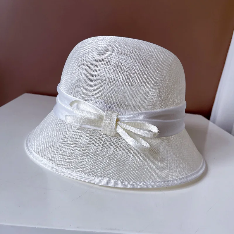 High quality Hepburn style bow Linen Fisherman hat Delicate elegant women\'s banquet basin hat holiday fashion hat trend