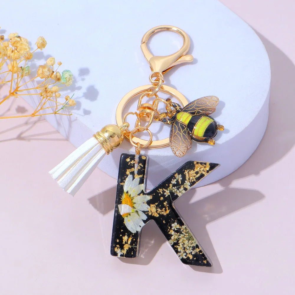 Fashion Bee Daisy Dried Flower Keychains Resin