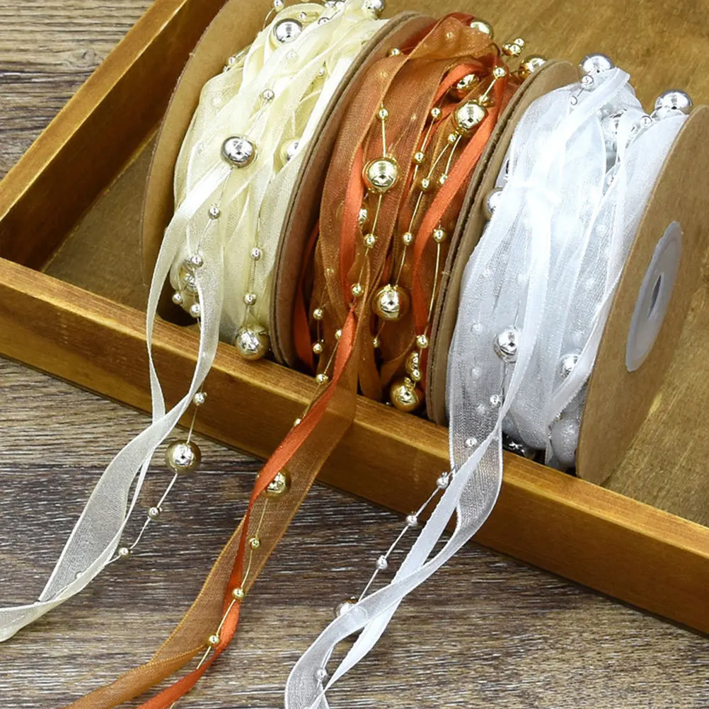 

1 Roll Bead Chain Decorative Ribbon Hand-Woven Brass Packaging Material For Gift Packing Decoration Party Wedding Diy Craft