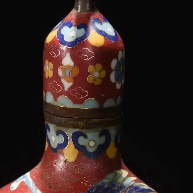

17"Old Nepalese temples Old Bronze Cloisonne Enamel Peony Flower Calabash Town house Gourd A Pair Amass wealth Ornaments