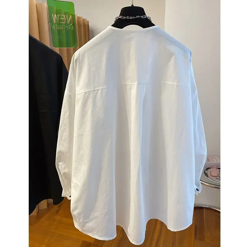 Korejepo Chinese Light National Style Shirt Cotton New High End New Women Spring Top Medium Long V-neck Pure Cotton Tops 2024