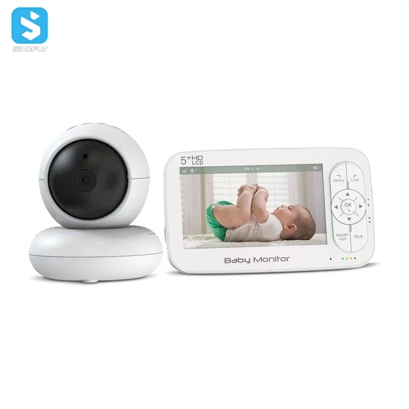 5 Inch Baby Camera Night Vision Sound Detection Temperature Alarm Two Way Audio Babyfoon Baby With Night Light