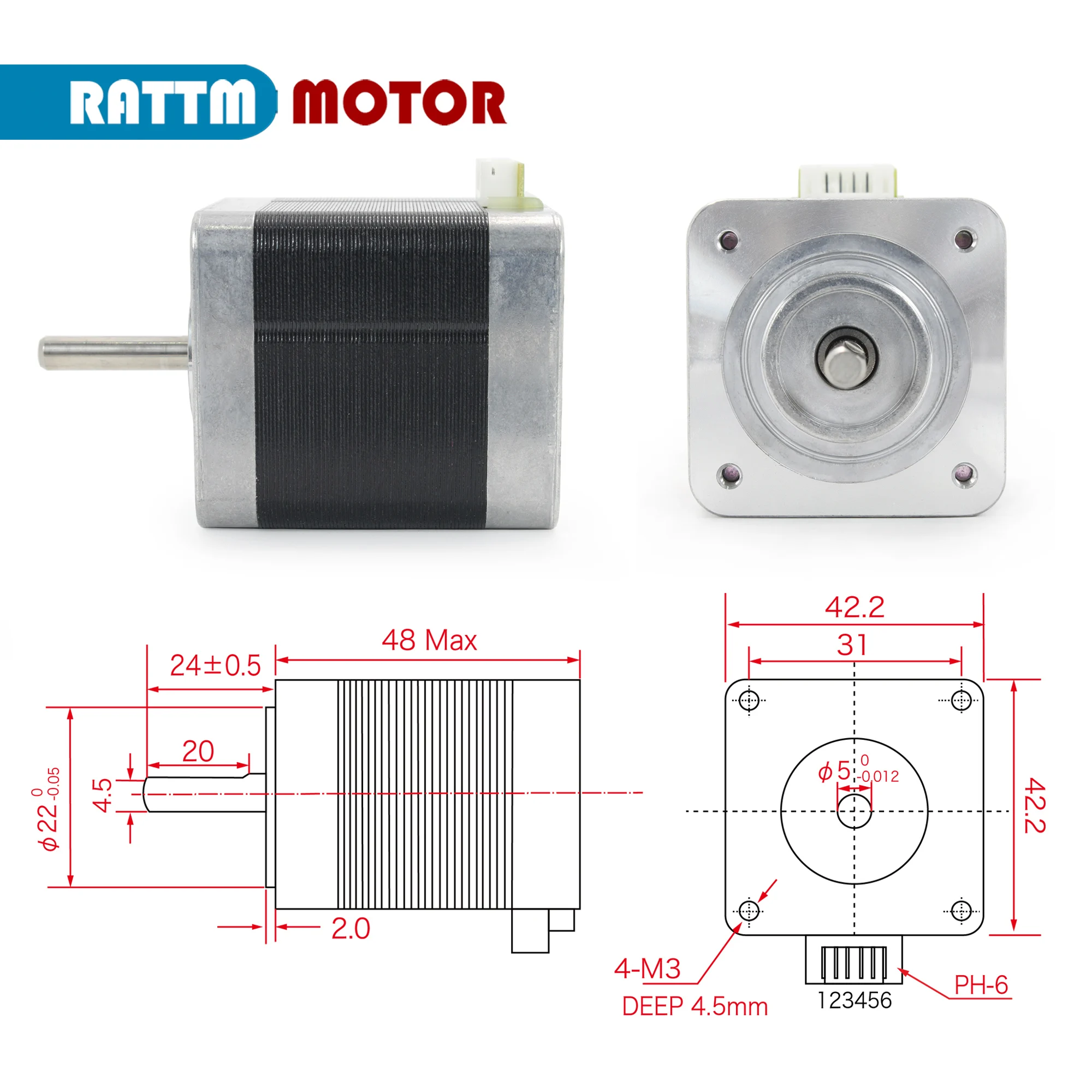 1 pc of Nema17 Stepper Motor 48mm + 1M Cable 2 Phase 1.3A 5.5kg.cm For CNC 3D Printer Accessories