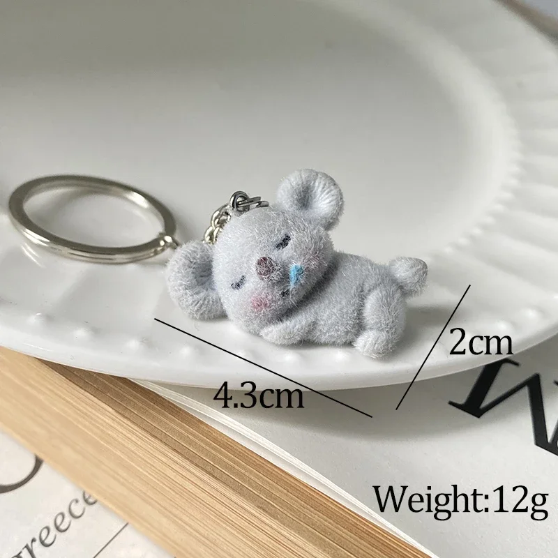 1pcs Fluffy Koala Animal Keychains For Friend Gift Resin Cartoon Cute 3d Flocking Pet Pendant Bag Box Car Key Ring Jewelry Gifts