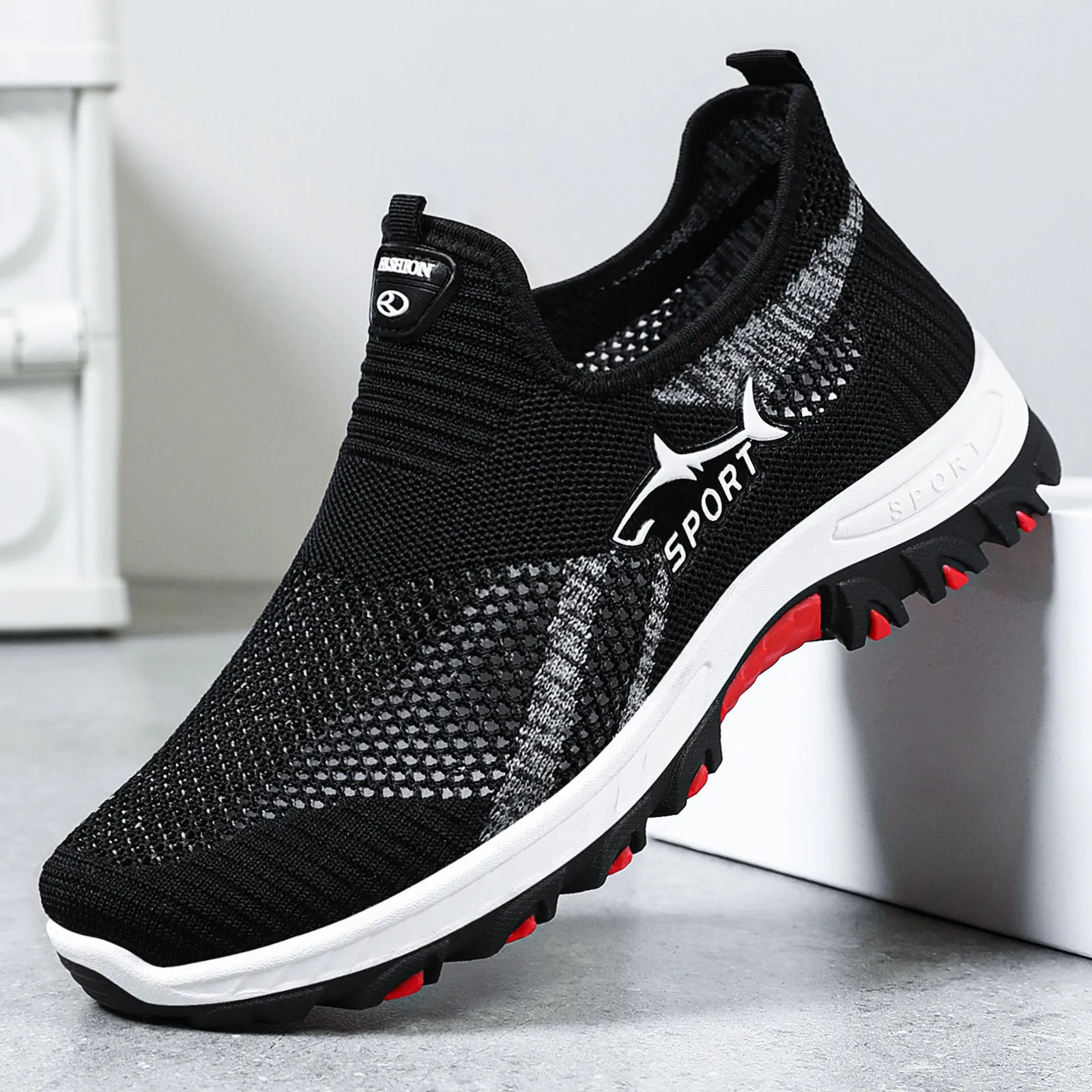Men's Breathable Knitted Slip On Sneakers Non-Slip Casual Shoes Lightweight Comfortable Sock Sneakers Walking Shoes for Daily
