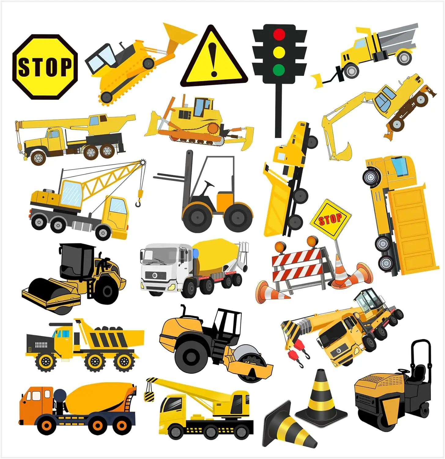 22pcs Construction Thick Gel Clings Truck Transportation Theme Sticker for Kids and Adults Home Classroom Party Decorations