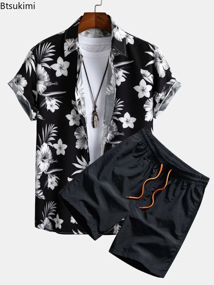 Hawaiian Beach Suits Men's Summer New Printing Short-sleeved Casual Shirts Shorts Two Pieces Sets Seaside Vacation Clothes S-5XL