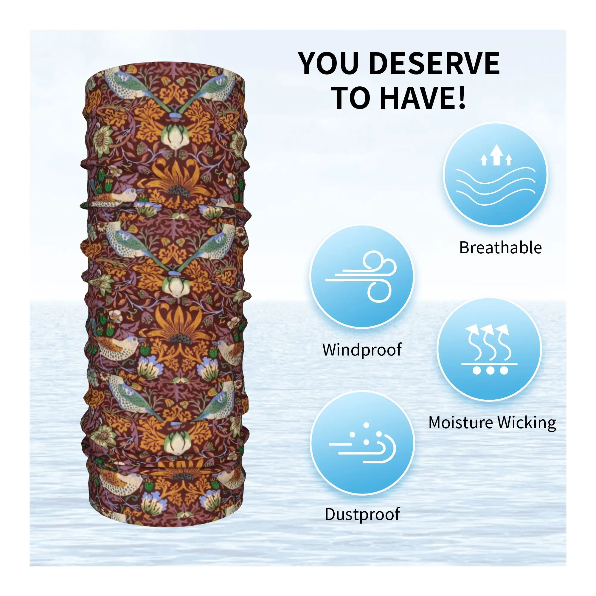 ويليام موريس الفراولة اللص الأحمر باندانا الرقبة الجراب مطبوعة وشاح سحري متعدد الاستخدام عقال ركوب للرجال النساء الكبار