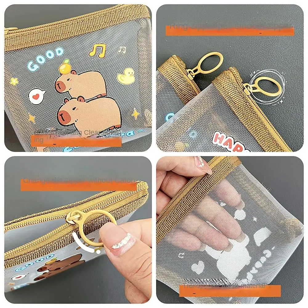 Portable Capybara Coin Wallet Coelho, Panda, Mesh Cartoon, Mini Wallet, Earphone Storage Bags for Students, Girls, Anime