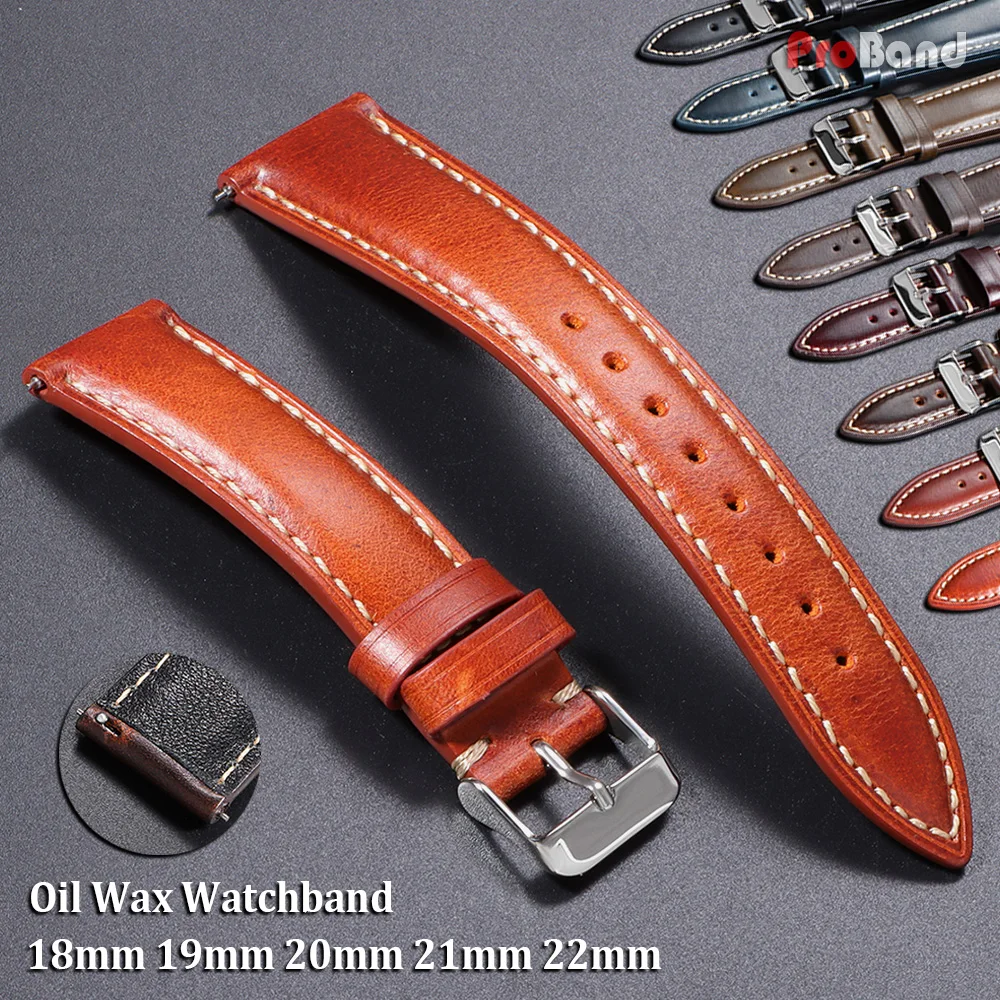 18mm 19mm 20mm 21mm 22mm Universal Watch Straps Retro Head Layer Oil Wax Leather Watchband Quick Release Band Men's Accessories