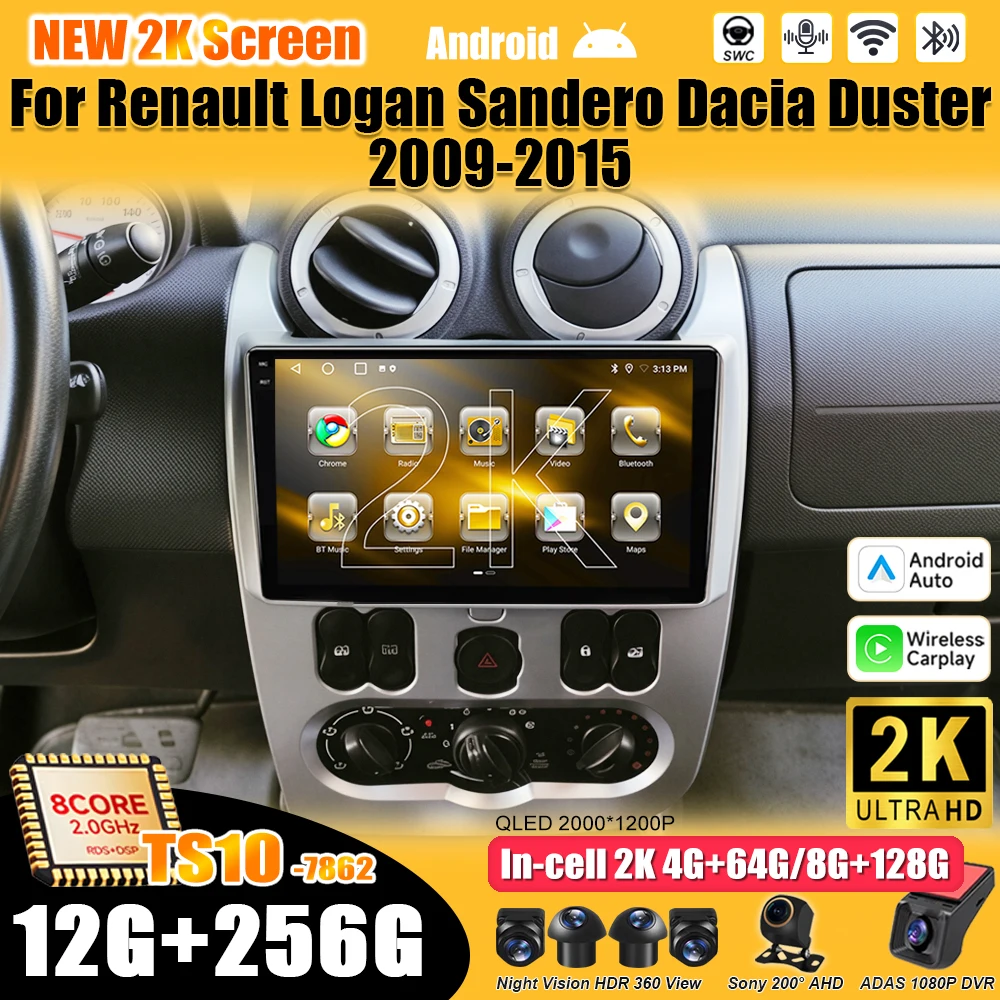 Radio para Auto Renault Logan Sandero Dacia Duster 2009-2015 Android 16 Lada Largus 2012-2020 Nissan NP 200 2010-2013 Carplay RDS