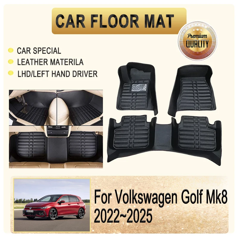 

Car Floor Mats For VW Volkswagen Golf Mk8 Golf 8 2022~2025 Leather Pads Foot Carpet Left Hand Driver Rugs Cover Auto Accessories