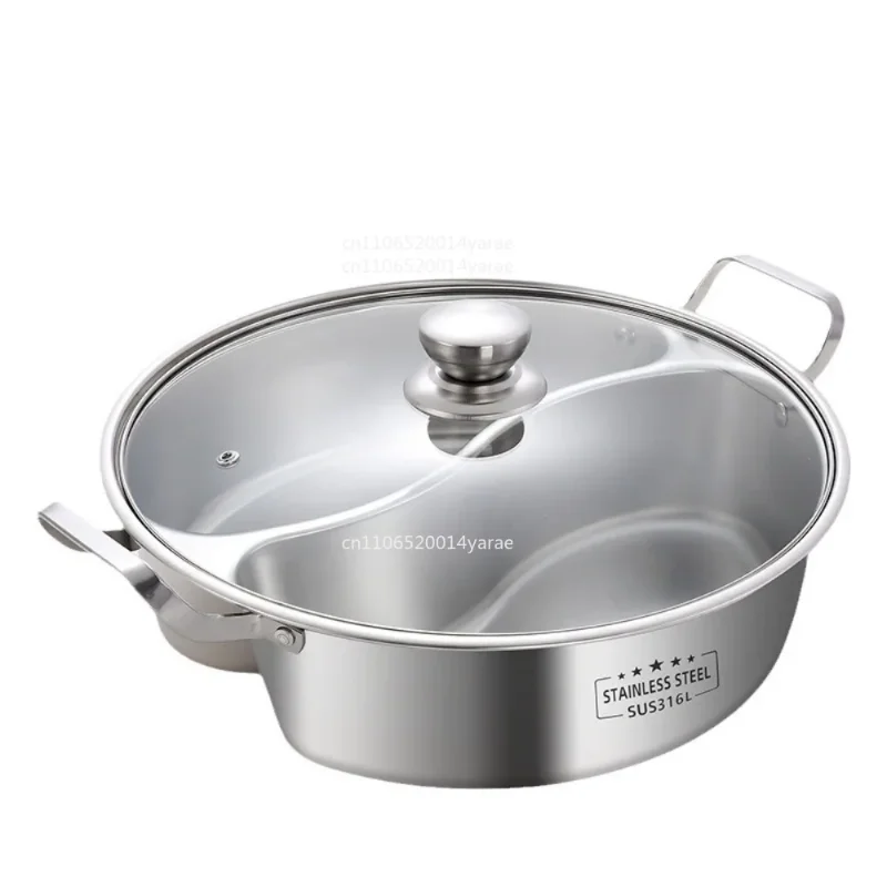 

316 Stainless Steel Twin Divided Hot Pot Chinese Thicken Soup Hotpots 32/34cm Double-flavor Cooking Pot Induction Cooker