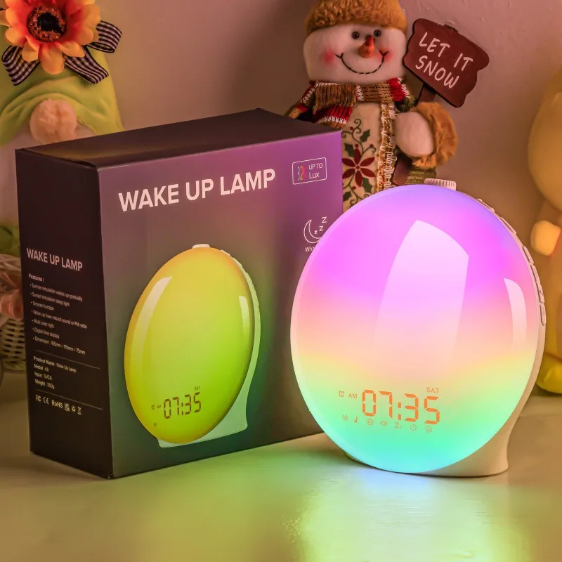 Sunrise Wake Up Light with Dual Alarms FM Radio 7 Colorful ARGB Lights 20 Brightness Levels 7 Natural Sound Effects 3 Scene Mode