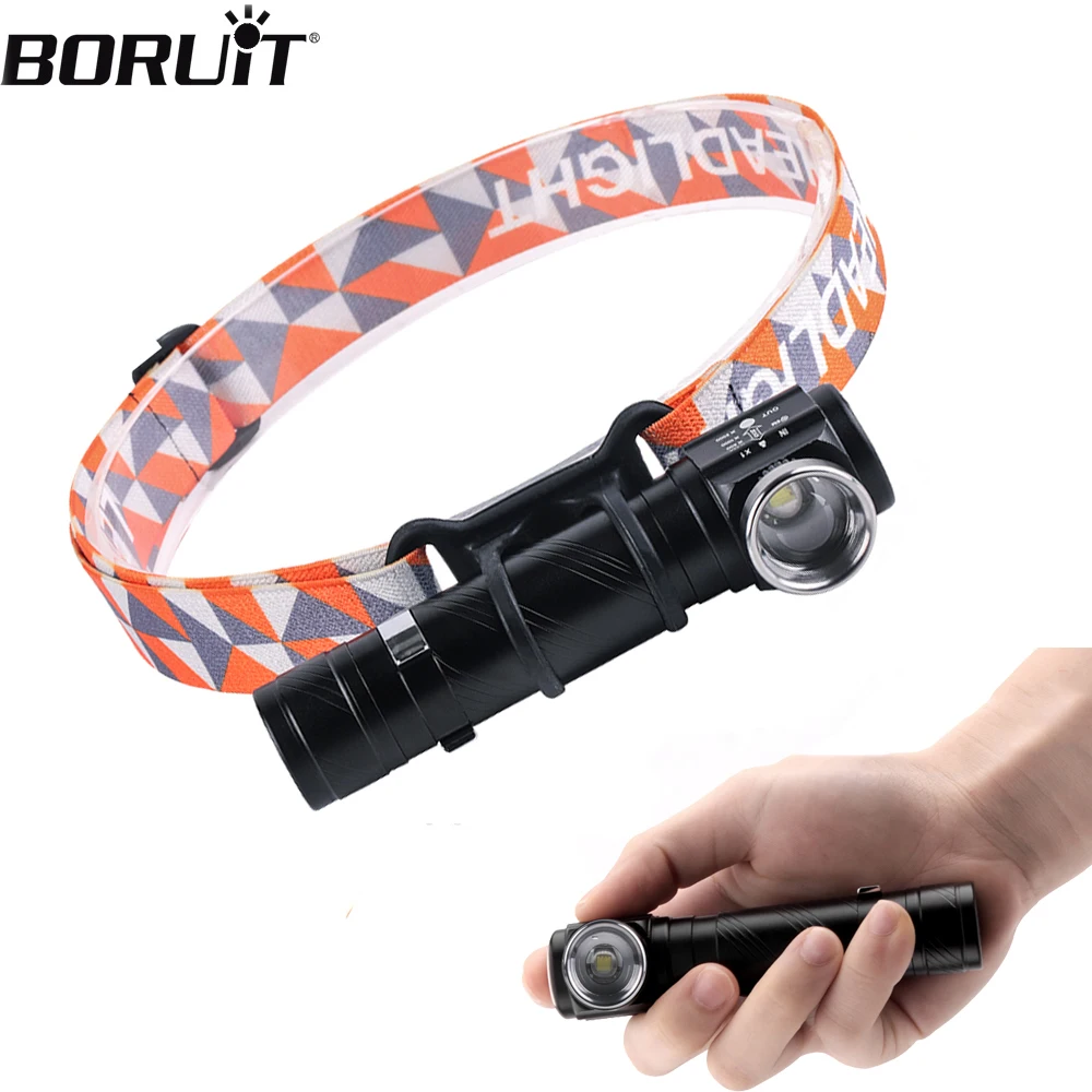 BORUiT 1190 LED Headlamp 1200LM Zoom 90 ° Headlight USB Charger 18650 Head Torch With  Magnet Tail Camping Hunting Flashlight