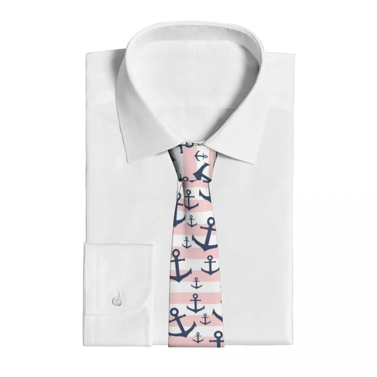 Nautical Pink Stripe Navy Anchor Necktie Men Women Polyester 8 cm Neck Ties for Men Casual Narrow Accessories Cravat Business