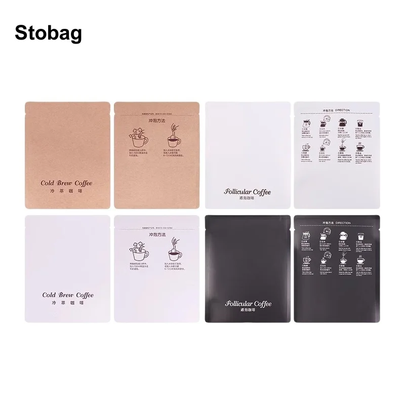 

StoBag 100pcs Kraft Paper Coffee Ear Hanging Bag Aluminum Foil Packaging Small Pocket Sealed for Beans Tea Powder Storage Pouch