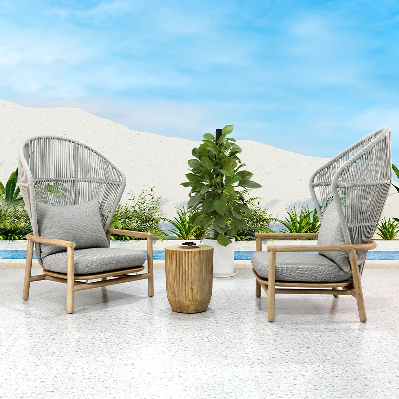 Outdoor Rattan Furniture Set Teak Frame Sofa Garden Dining Courtyard Patio Hotel Lounger Chair Modern Waterproof Durable
