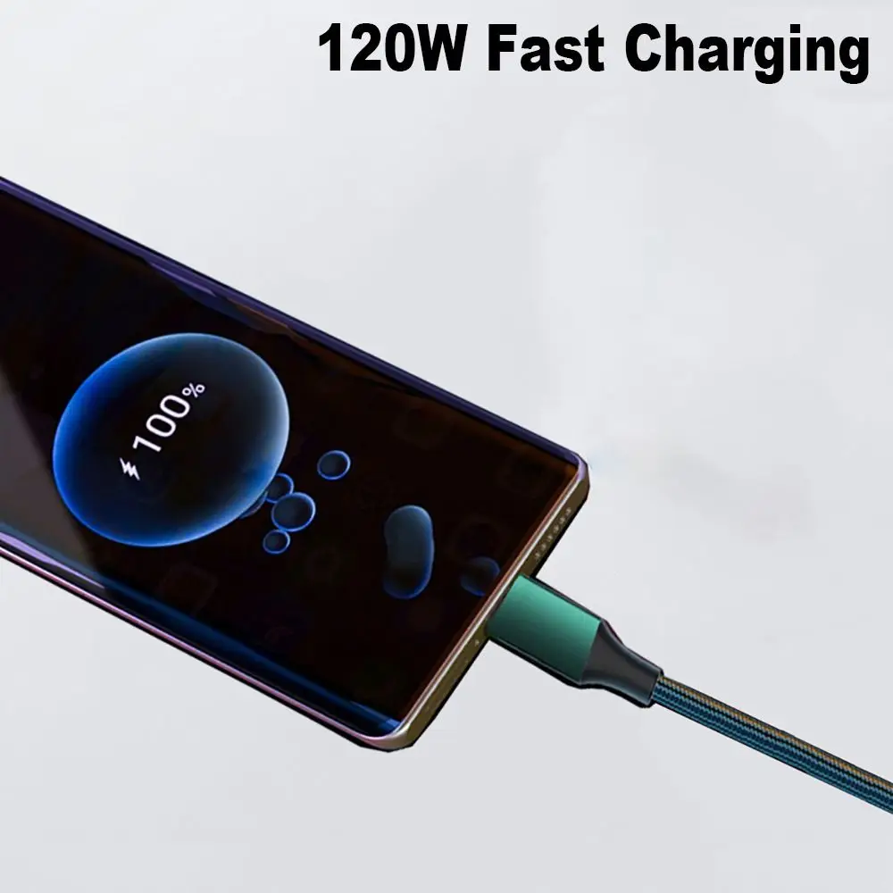 120W 6A USB Type C Cable Fast Charging Data Line Durable Super Speed Extra Thick For OPPO VIVO Oneplus Xiaomi Huawei 1/2/3m