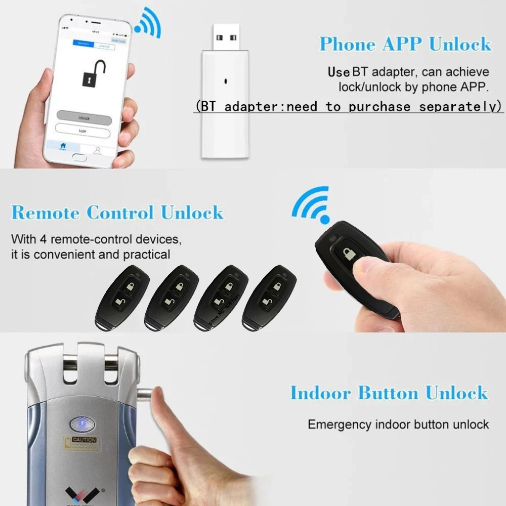 Wafu 019 Remote Control Door Lock TUYA Wifi Electronic Smart Lock 4 Remote Controller Deadbolt Lock For Bluetooth Invisible lock