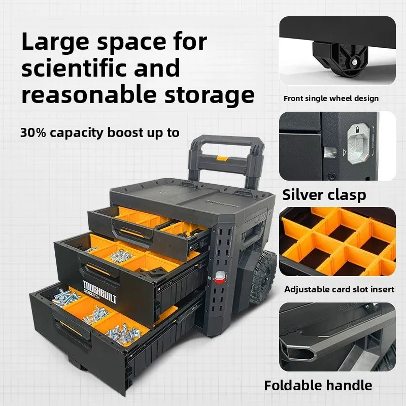 TOUGHBUILT Stackable Tool Box with Drawers, Rolling Portable Tool Chest with Handle & Wheels, Multi-Compartment Organizer