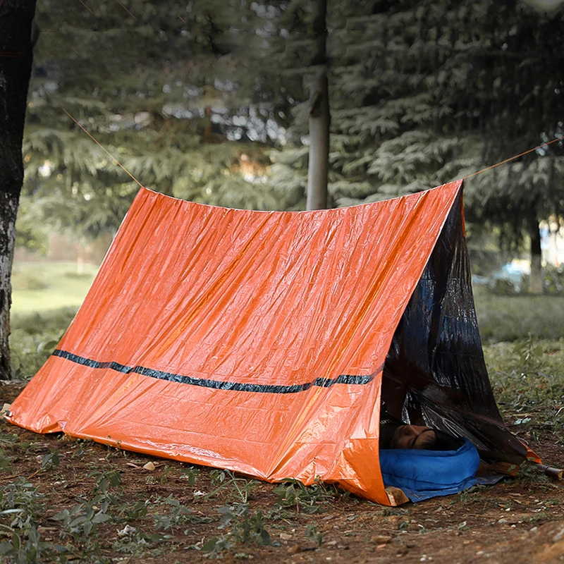 Mylar Tube tenda sacco a pelo impermeabile Outdoor SOS coperta termica riutilizzabile 2 persone rifugio di emergenza Bivy Survival Tent Kit