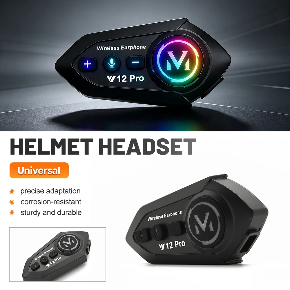 Y12 Pro Dual‑Mic Motorcycle Helmet Headset, 1000mAh, Stereo Bluetooth, Hands‑Free Call, FM Radio, Universal Waterproof