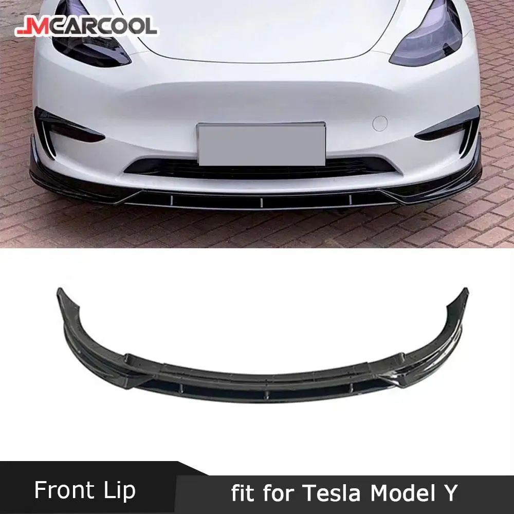 Carbon Fiber/ABS Front Lip Spoiler for Tesla Model Y 2021+ 3Pcs/Set Front Bumper Lip Chin Spoiler Car Body Kit