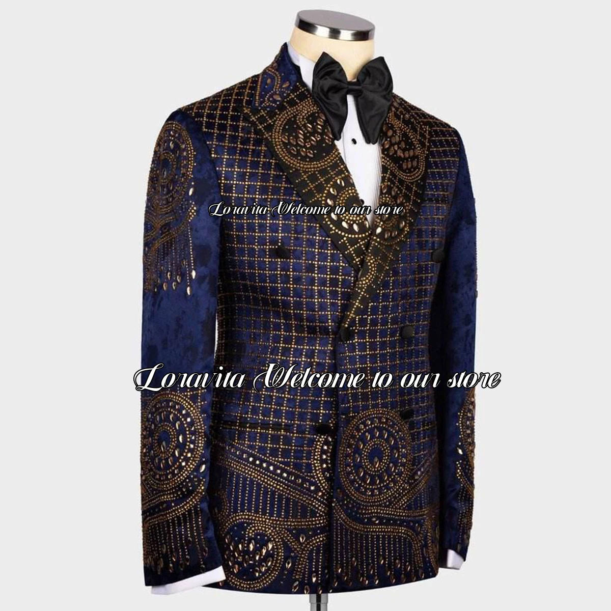 Luxury Beaded Crystals Men Suits 2 Pieces Sets Male Prom Party Blazers Shawl Lapel Groom Wedding Tuxedos Slim Fit Costume Homme