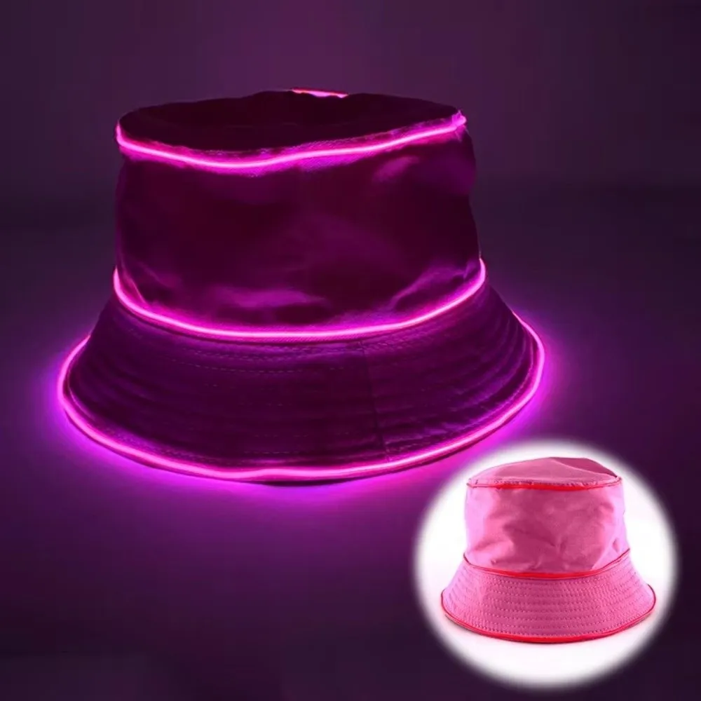 Polyester LED Bucket Hat Flashing Modes EL Wire Light Up Hat Costumes Accessory Battery Powered Flashing Glow Hat Birthday Party