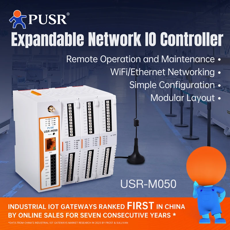 PUSR 52 Ports Remote IO Controller Dual Band WiFi Ethernet Modbus/Json Expandable Network IO USR-M050