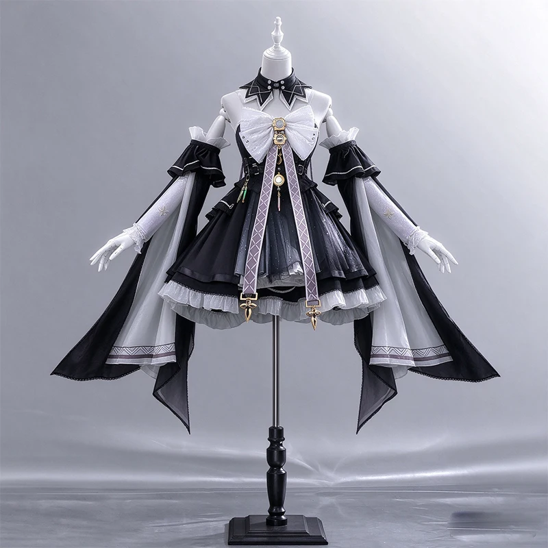 Wuthering Waves Lily The Young Perfumer Cosplay Game Costume Black White Lolita Dress With Wide Flowing Sleeves Hallowee Outfit view 2