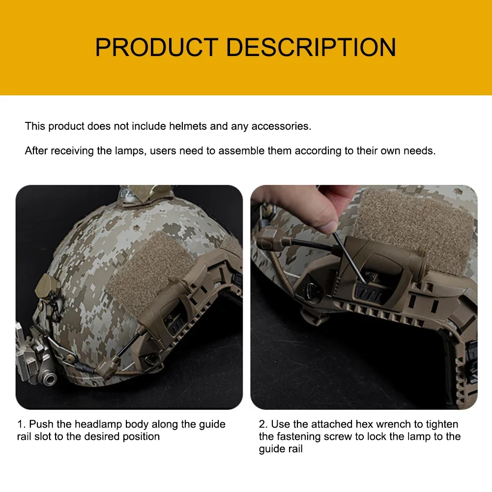 LED Helmet Head Light 3 Modes Military Helmet Flashlights Element Airsoft Helmet Lights for Outdoor Hunting Camping Headlamp