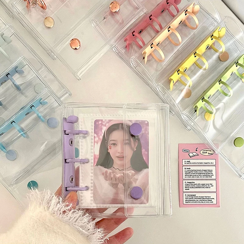 Transparent Flipchart Album A8 Mini 3 Holes Zipper Bag Photo Idol Card Collection Book Double Buckle Organizer Album Handbook