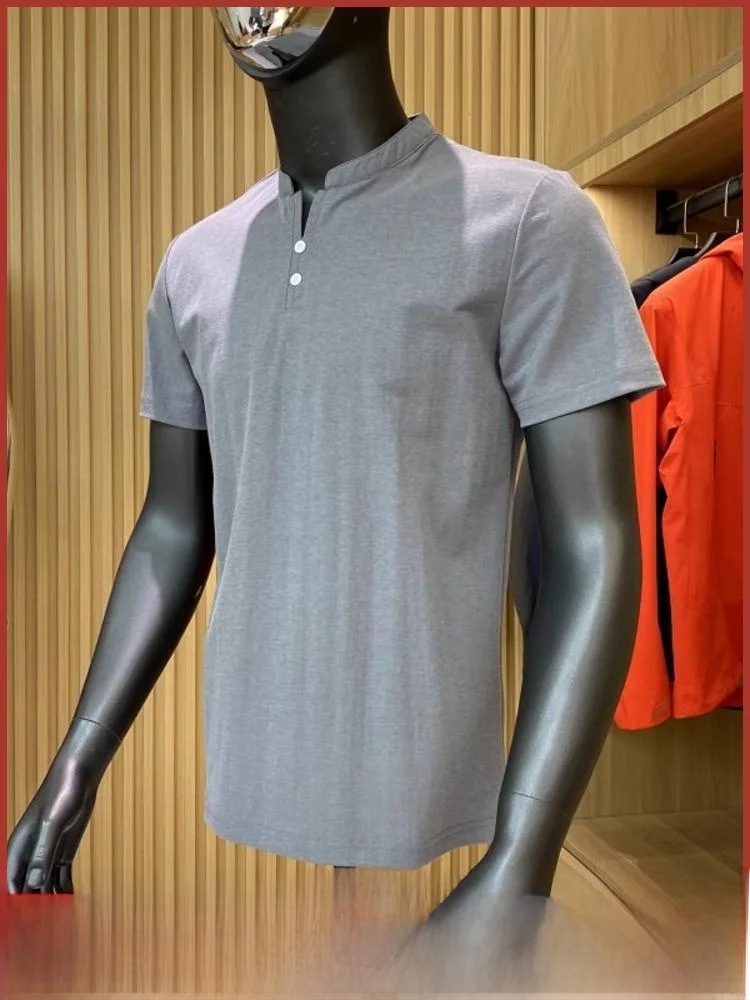 

Легкая мужская футболка из смеси хлопка и льна Qui Dry, дышащая, приятная для кожи, с воротником Генри на двух пуговицах, ор Све, летний топ