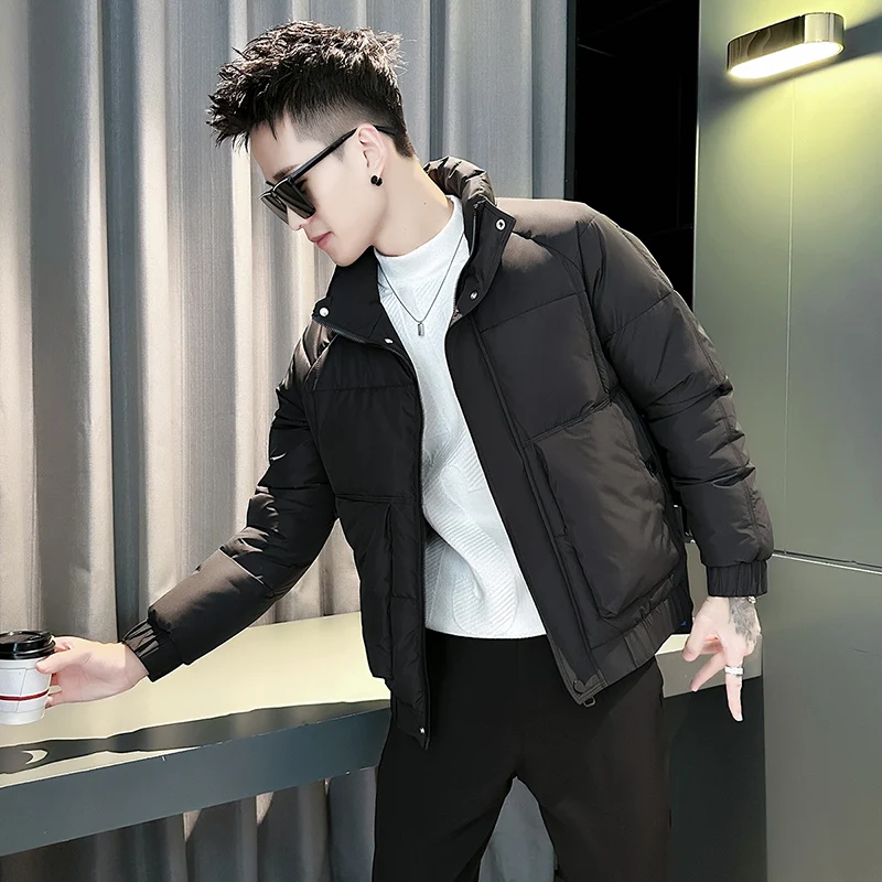 

Утепленная хлопковая куртка для мужчин: теплая, с воротником-стойкой, однотонная, из чистого хлопка, верхняя одежда для зимы, повседневный стиль