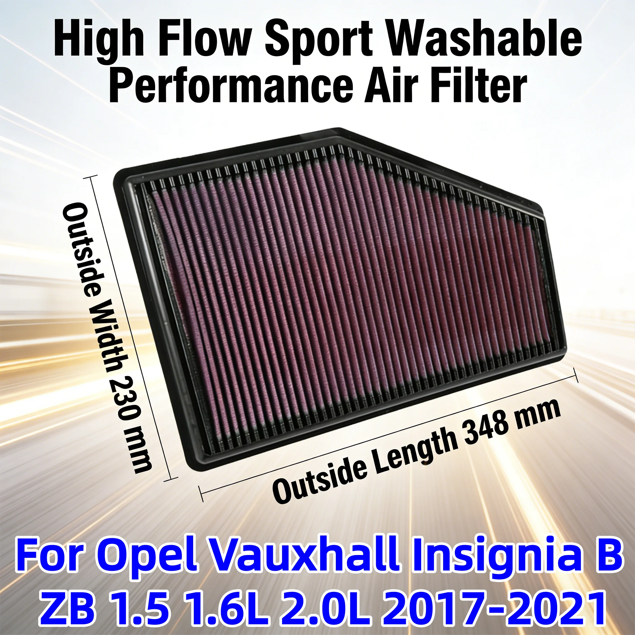 

For Opel Vauxhall Insignia B ZB 1.5 1.6L 2.0L 2017-2021 High Flow Sport Washable Performance Panel Air Filter Intake Replacement