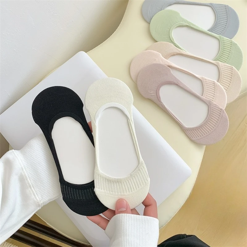 

7 pairs of summer women's shallow mouth boat socks with mesh breathable thin design anti slip sweat absorbing casual socks